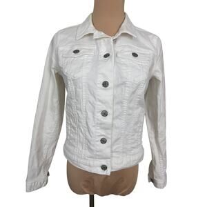 Made and Loved LOFT Denim White Jean Jacket XS Classic Stretch Cotton